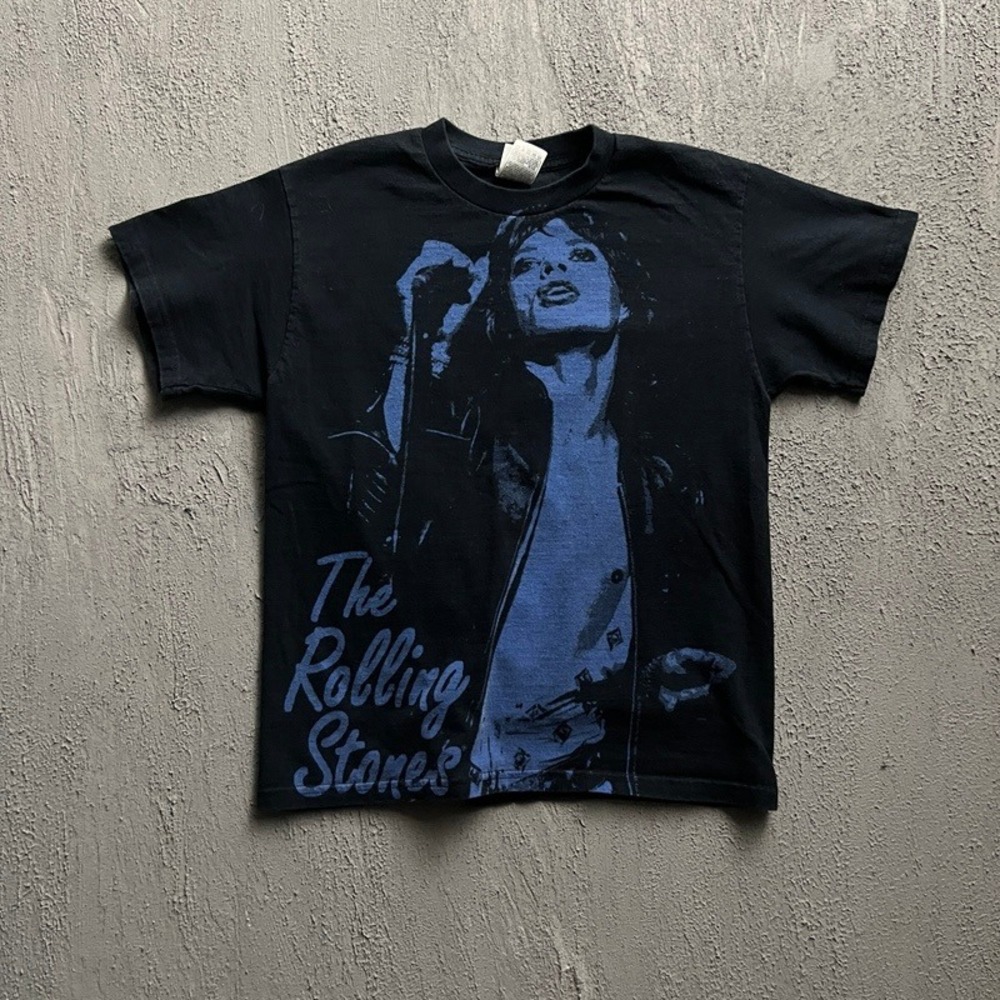 Vintage Rolling Stones Shirt Medium Black 2000s Mick‎ Jagger AOP